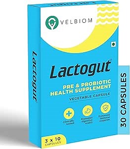 Lactogut Probiotics Supplement for Immunity and Digestive Health, Gut Health Multi Strain and Site-Specific Pre-Probiotic Formula Helps in Ibs and Ibd - 30 Capsules