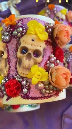 Creating a SPARKLY Skull Mug! 💀 Polymer Clay Tutorial (Rhinestones, Pearls, Epoxy Resin) #polymer