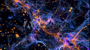 Highresolution image of the synaptic cleft showing the delicate balance of excitatory and inhibitory neurotransmitters.