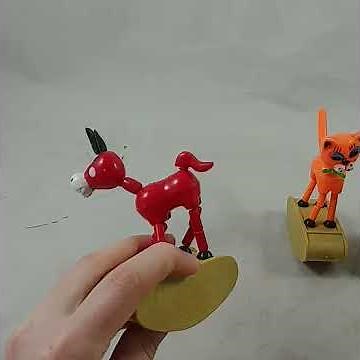 4 Toy Vtg Collapsible Push Button Dancing Push Cat Donkey Puppet Bobble