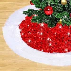 Tree Skirt Christmas Red Tree Skirt 18 Inch Soft Sequin Faux Fur Christmas Tree Skirt Small Tree Skirt for Merry Christmas Party Christmas Tree Decoration