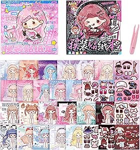 Dress Up Sticker Book Set 11 Large Dress Up Dolls Kids Fashion Activities Learn Girls Fashion Design with Stickers for Kids Little Designer Creativity Book Paper Dolls Gift for Girls Pink+Black