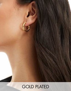 Neck On The Line Albany 20mm gold plated stainless steel textured hoop earrings | ASOS