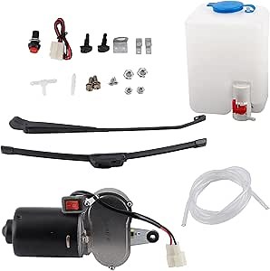 Windshield Wiper Assembly Kit for UTV Flat Windshields Electric Wiper Motor Arm Spout Hose