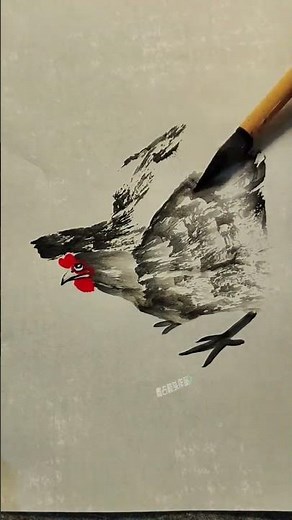 Double-chicken feeding image #traditional Chinese painting #experience the beauty of the artistic c