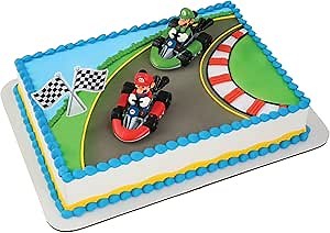 DecoSet® Mario Kart™ Cake Topper, 3 Piece Cake Decoration with Race Kart Toppers & Checkered Flag Decoration, Collectible Character Karts for Hours of Fun After the Party