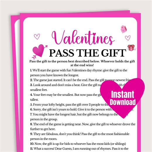 Pass the Valentines Gift Game, Printable Valentines Day Game, Group Valentines Game, Valentines Gift Exchange Activity, Pass the Prize - Etsy