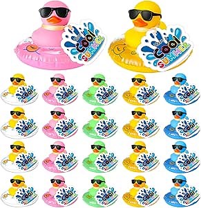 24 Pack End of Year Gifts Bulk with Cool Rubber Mini Float Graduation Gifts with Summer Cards Summer Party Favors Pool Party Favors Goodie Bags (Duck)
