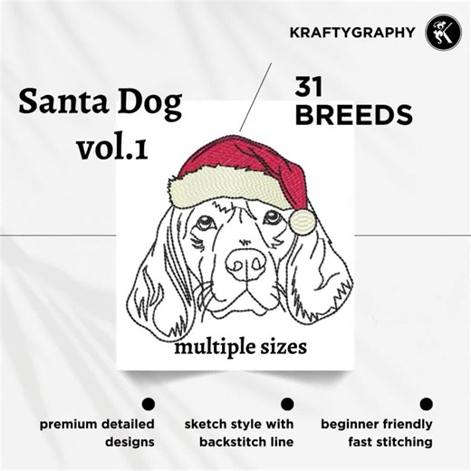 31 Dog Face With Santa Hat Machine Embroidery Design Bundle: Sketch Style, Multiple Sizes - Etsy