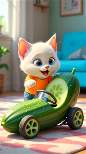 The cat's father made a car out of cucumbers🥒😱❤