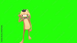 Mad angry animated dog hound canine pooch mutt cartoon character steps forward pointing finger multiple times in front of green screen background