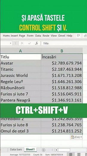 Poți să Copiezi Doar Valorile (nu și formulele) în Excel, folosind Combinația de Taste CTRL SHIFT V