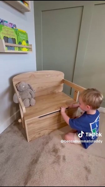 Wooden Toy Storage Bench that Converts to Desk