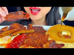 ASMR Breakfast Pancakes, Bacon, Over Easy Eggs, Sausage and Hash Browns | Mukbang | ASMR Phan