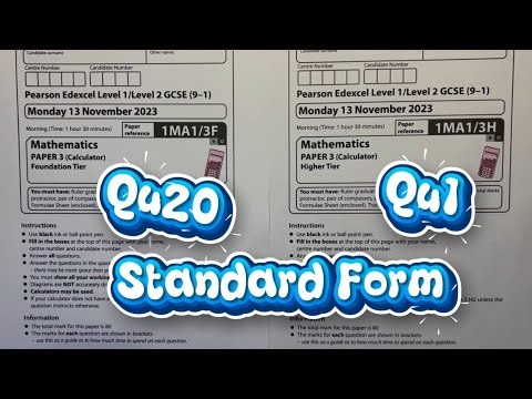 Edexcel GCSE Past Paper 3 Foundation (Q20) and Higher (Q1) November 2023 - standard form