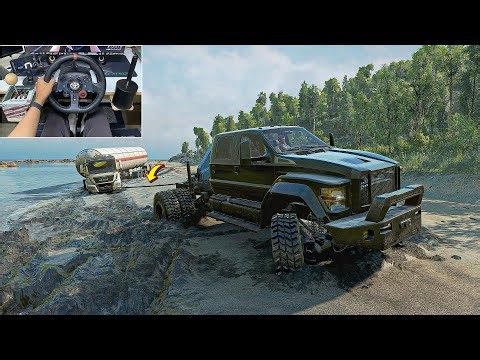 Ford f-750 Super Duty | SnowRunner | Towing a Stuck Heavy Fuel Tanker | Logitech G29 Steering Wheel