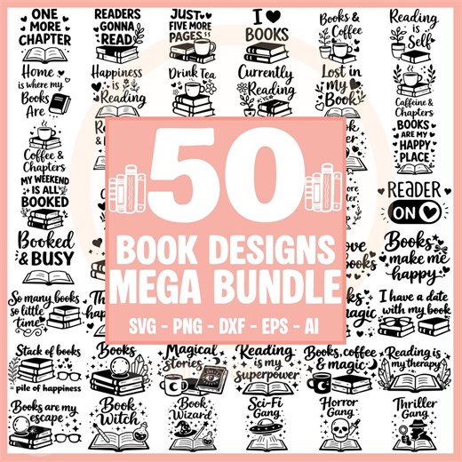 Reading SVG Bundle, Book Lover SVG, Book Quotes SVG, Book Designs for Cricut - Etsy