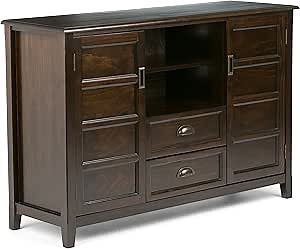 SIMPLIHOME Burlington TV Stand - 54 inch Wide Solid Wood Tall Media Console in Mahogany Brown, Transitional Entertainment Center for Living Room for TVs up to 60 Inches with Cord Management