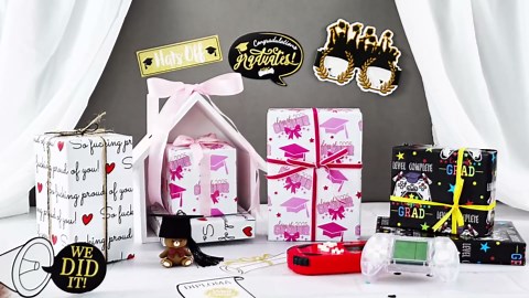 LeZakaa Blue Graduation Wrapping Paper Roll, You Did It!, The Tassel Was Worth The Hassle, Con GRAD ulation & Caps Design, Mini Roll, for Graduation Gifts Wrap, 17 inches x 16.4 Feet