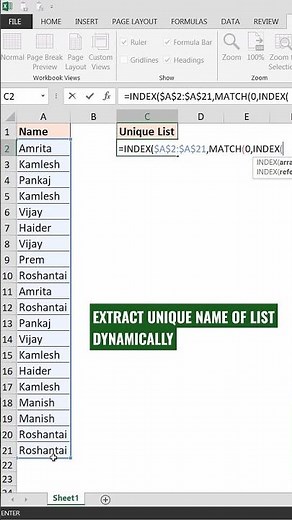 #Shorts | Extract Unique List Using Formula in Excel | Extract unique items in Excel