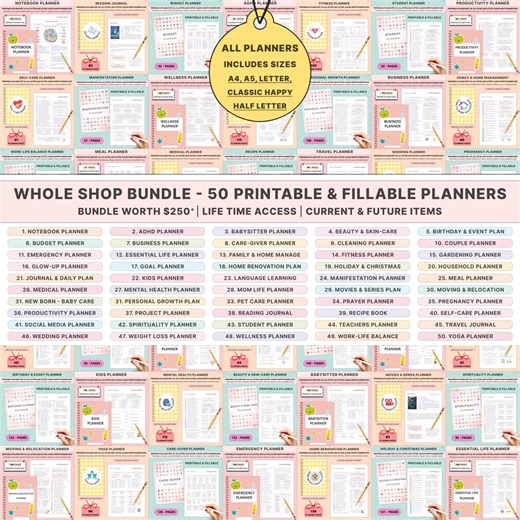 Printable Planner Whole Shop Bundle | Ultimate Life & ADHD Planner Pages | Daily Weekly Monthly Inserts | A4 A5 Letter - Etsy