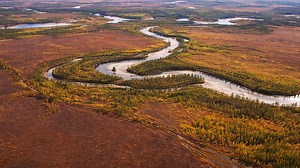 Ein Fluss schlängelt sich durch Sibiriens wilde Natur