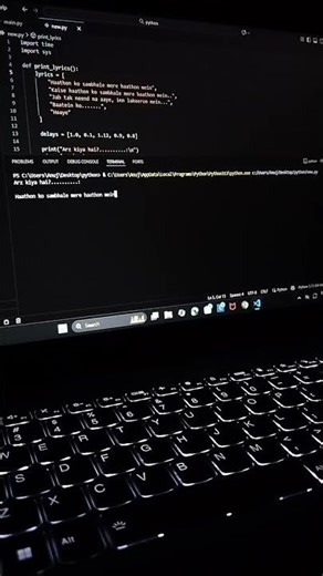 Arz kiya hai lyrics | Lyrics by python | python lyrics | vs code python #shorts #dailyvlog #memes