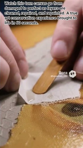 Torn Canvas Fully Repaired #canvasrepair#artconservation#restorationprocess#satisfyingfix #artstudio