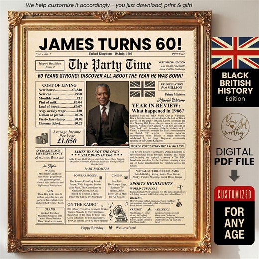1966 Caribbean Heritage Newspaper, Personalised Black British Poster for Dad Grandad, 60th Birthday Digital Art - Etsy