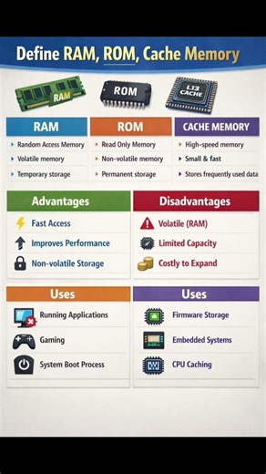Define RAM,ROM,Cache memory with example #coding #codeprep #programminglanguage #windows #coding