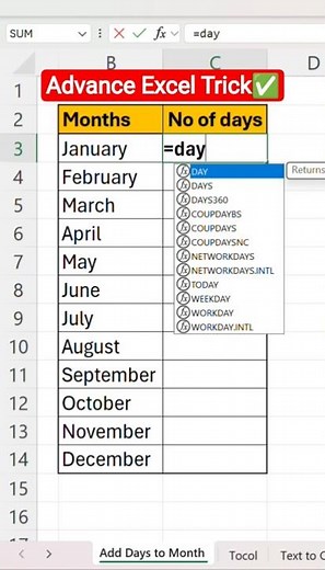Advance Trick to Add Days According to Month #excel #exceltips #excelfunctions #excelformulas