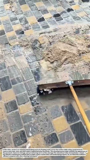 Fast and Efficient Interlocking Paver Cleaning Technique Using Water and Push Broom.