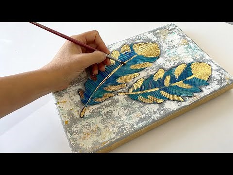 Easy Feather painting with Acrylics for beginner | Texture Art Tutorial | Gold Leaf Art