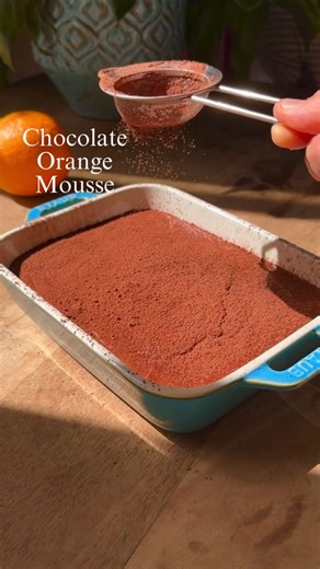 RECIPE HERE: chocolate orange mousse 🍊🍫 Ingredients: • 2 oranges (use organic if possible, since you’re using the peel. Thin-skinned oranges work best for this recipe) • 160g dark chocolate (70% cocoa or more) • 1 cup water • cacao powder for dusting Instructions: -Wash the oranges thoroughly, cut into pieces (leave peel on), and remove seeds. -Simmer the oranges with 1 cup of water in a covered pan for 15 minutes. Ensure some liquid remains after cooking, or add a little more water if needed