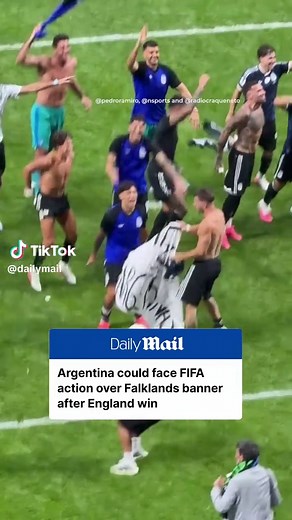 Argentina's celebrations after defeating England in the World Cup semifinal may now come under FIFA scrutiny after players unfurled a banner declaring 'The Falklands are Argentine.' The message refers to the decades-long sovereignty dispute between Argentina and the UK over the Falkland Islands. FIFA has previously punished Argentina for displaying the same slogan, and the team could now face further disciplinary action. 📷 @pedroramiro, @nsports and @radiocraqueneto #argentina #england #worldcu