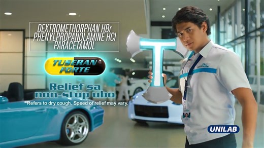 Nabitin dahil sa dry, non-stop ubo? Mag Dextromethorphan HBr Phenylpropanolamine HCl Paracetamol (Tuseran Forte)! May Total Cough Relief Formula para sa relief sa non-stop ubo, kati ng lalamunan due to post nasal drip at sakit sa kakaubo. Para di bitin ang galing mo! Also available Diphenhydramine HCl Phenylpropanolamine HCl (Tuseran Night) syrup! Speed of relief may vary. If symptoms persist, consult your doctor. ASC Ref. No. U0140P010825T | Tuseran