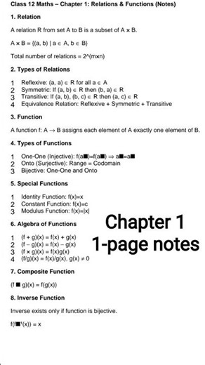 class 12 maths chapter 1 Notes