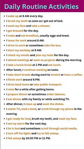 Daily Routine Sentences from Morning to Night | Daily Routine Activities in English.