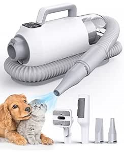 oneisall 2-in-1 Pet Grooming Tool: Hair Dryer, Vacuum and Brush for Drying & Shedding Pet Hair - Adjustable Speed & Temperature, 1L Dust Cup (white)
