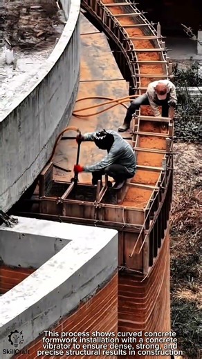Curved Concrete Formwork Installation Work Tool Using Precision Vibrator #worktool
