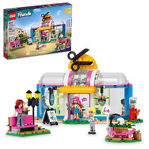 LEGO Friends Hair Salon 41743 Toy Hairdressing and Spa Kit with Paisley & Olly Mini-Dolls, Barber Shop Playset Toys for Kids 6 Plus
