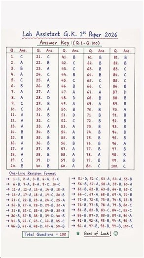 Lab Assistant gk answer key 2026🔥 | paper solution #labassistant2026 #gk paper 1 #answerkey2026