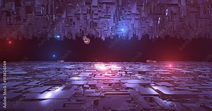 Alien Spaceship Fleet Slowly Moving Forward In Infinite Space - Futuristic Abstract Technology Related 4K 3D Animation