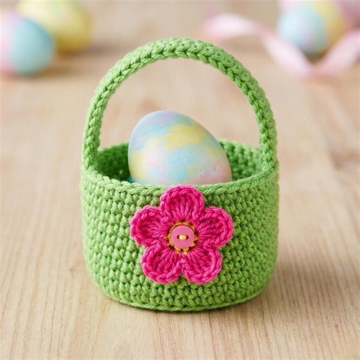 Crochet Mini Egg Basket Pattern – Flower Accent Easter Basket for Beginners - Etsy