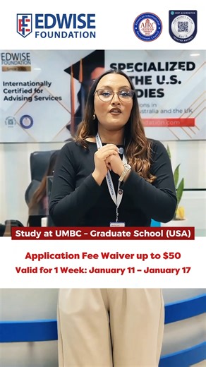 Study at UMBC – Graduate School (USA) and take advantage of an application fee waiver up to $50! This limited-time offer is valid for 1 week only (January 11–17), so don’t miss your chance to apply and move closer to your U.S. study dream. Edwise Foundation Shubhashree Complex, 6th & 7th Floor, New Plaza, Kathmandu, Nepal Tel: 977-1-4528908, 1-4524916, 1-4521220, 1-4538834 WhatsApp: 9801817503 Email: info@edwisefoundation.com #StudyInUSA #UMBC #GraduateStudies #ApplicationFeeWaiver #StudyAbroad 