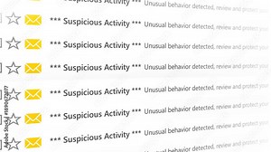 An array of notification icons indicating suspicious activity and unusual behavior, prompting review and protection of accounts Stock Video