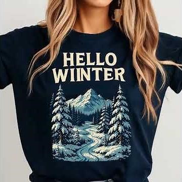 Hello Winter SVG PNG | Cozy Snow Mountain Landscape Clipart | Winter Shirt Design | Snowy Forest