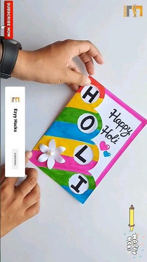 Holi card making easy 2024 / White Paper Holi greeting card #shorts #happyholi