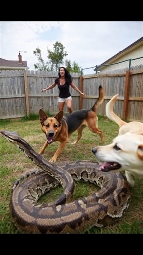 GIANT PYTHON vs. TWO BRAVE DOGS | Tense Backyard Snake Encounter (MUST WATCH!) #shorts #viralvideo