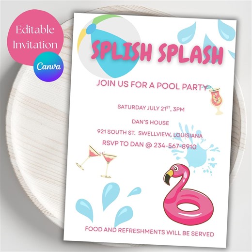 Pool Party Birthday Invitation | Kids Pool Party Invite | Summer Birthday Pool Party | Editable Printable Invite | Swimming Pool Party - Etsy